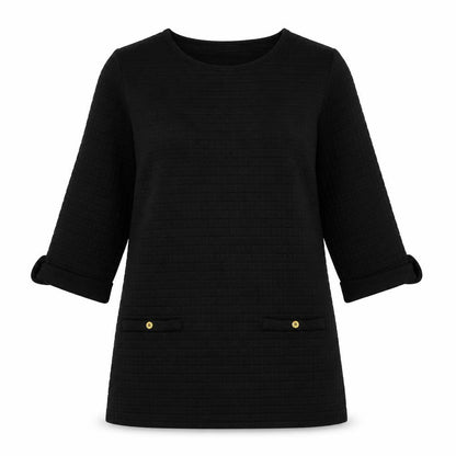 First Avenue Womens Black Polyester Tunic T-Shirt Size S Round Neck