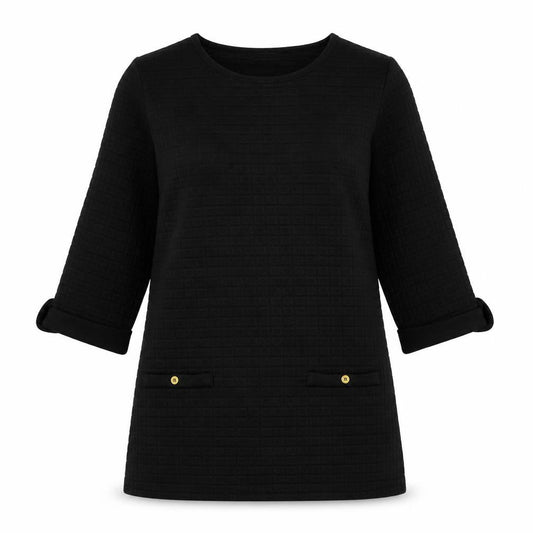 First Avenue Womens Black Polyester Tunic T-Shirt Size S Round Neck