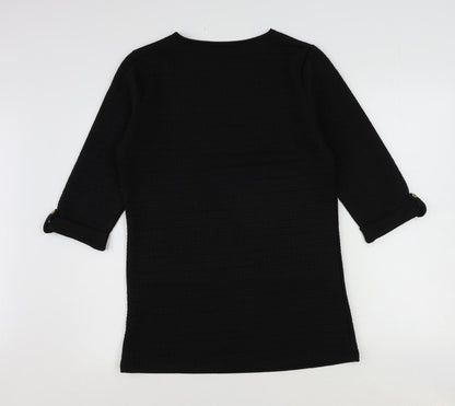 First Avenue Womens Black Polyester Tunic T-Shirt Size S Round Neck