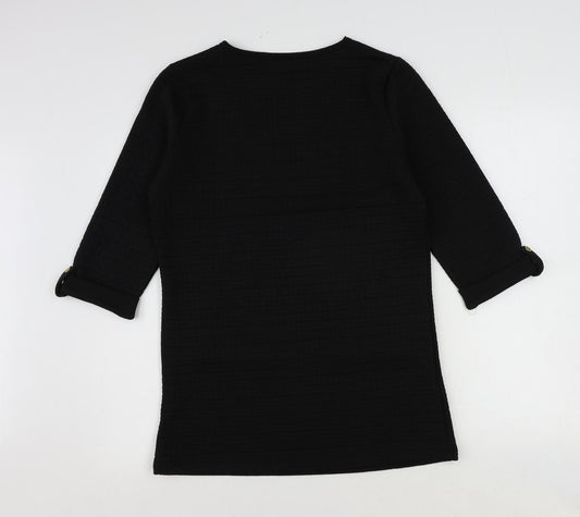 First Avenue Womens Black Polyester Tunic T-Shirt Size S Round Neck