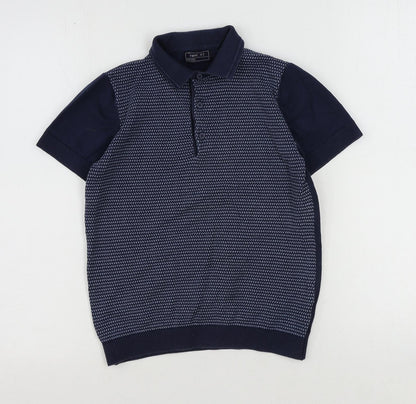 Next Boys Blue Collared Cotton Pullover Jumper Size 11 Years Button