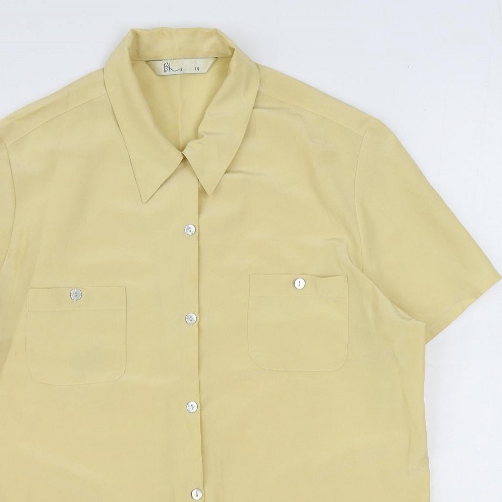 Womens UK Size 14 BHS Yellow Basic Button-Up