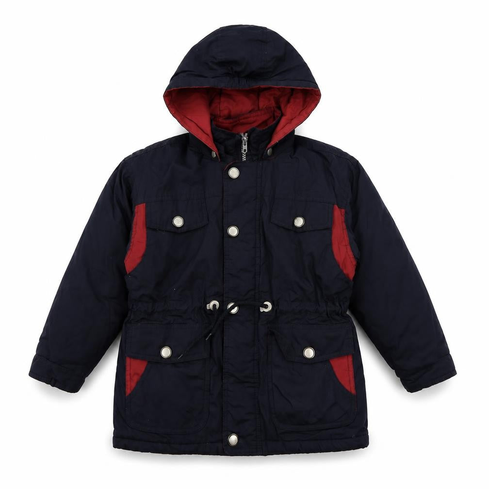 Front view of Bright Futures boys’ blue rain coat coat, size 5, years zip