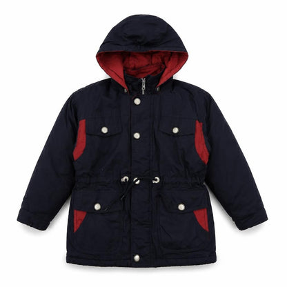 Front view of Bright Futures boys’ blue rain coat coat, size 5, years zip