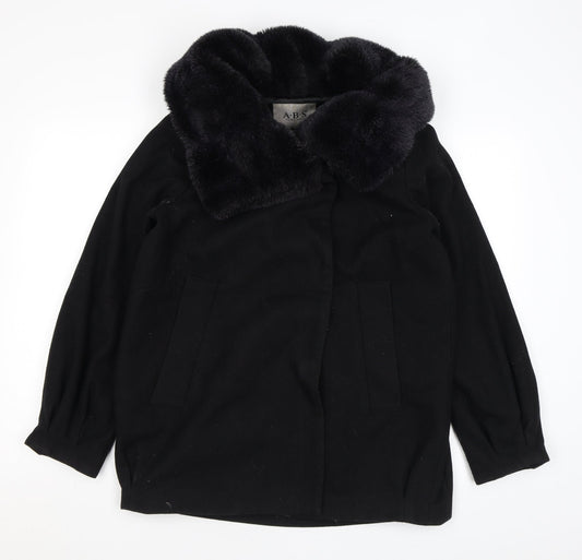 ABS Womens Black Overcoat Coat Size S Snap - Faux Fur