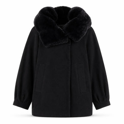 ABS Womens Black Overcoat Coat Size S Snap - Faux Fur