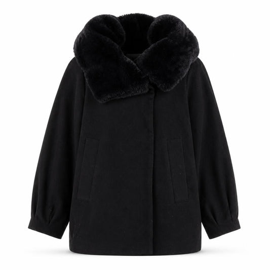ABS Womens Black Overcoat Coat Size S Snap - Faux Fur