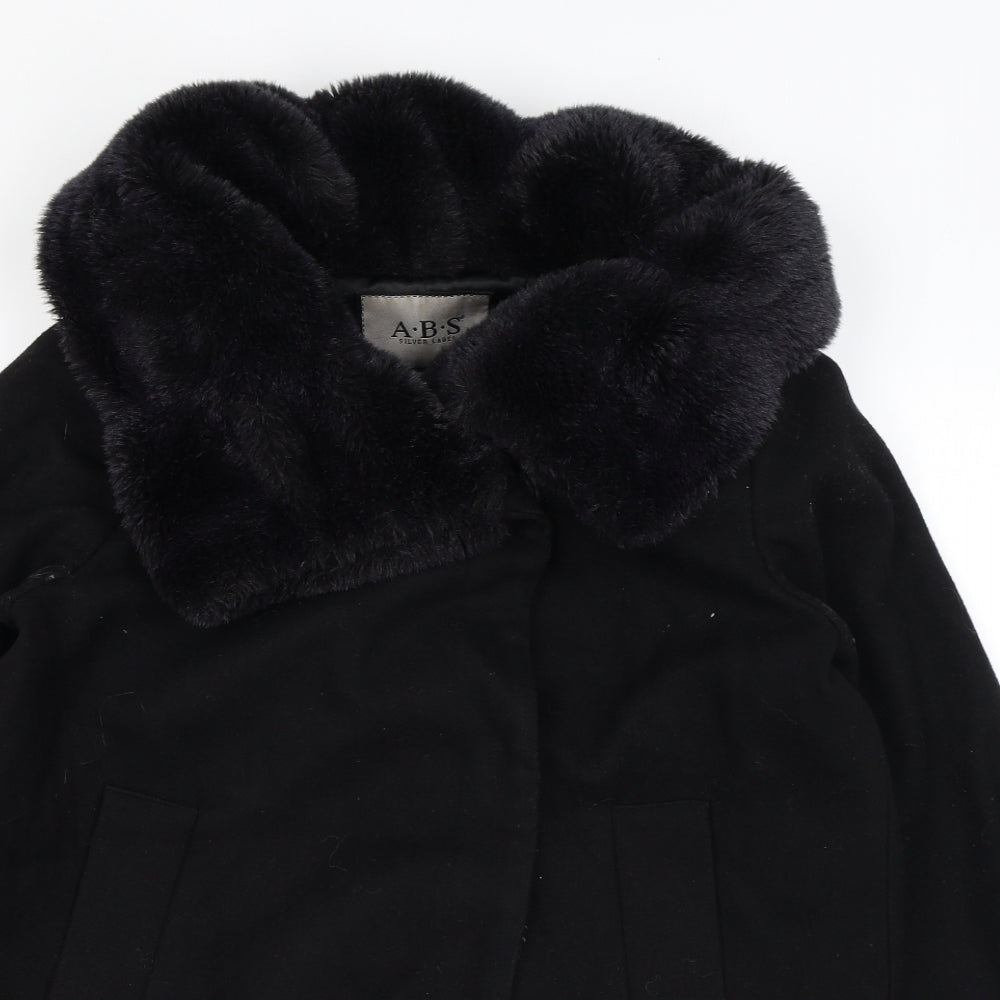 ABS Womens Black Overcoat Coat Size S Snap - Faux Fur