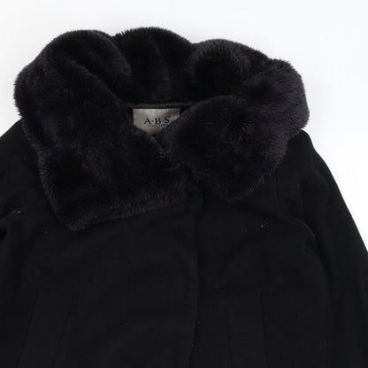 ABS Womens Black Overcoat Coat Size S Snap - Faux Fur