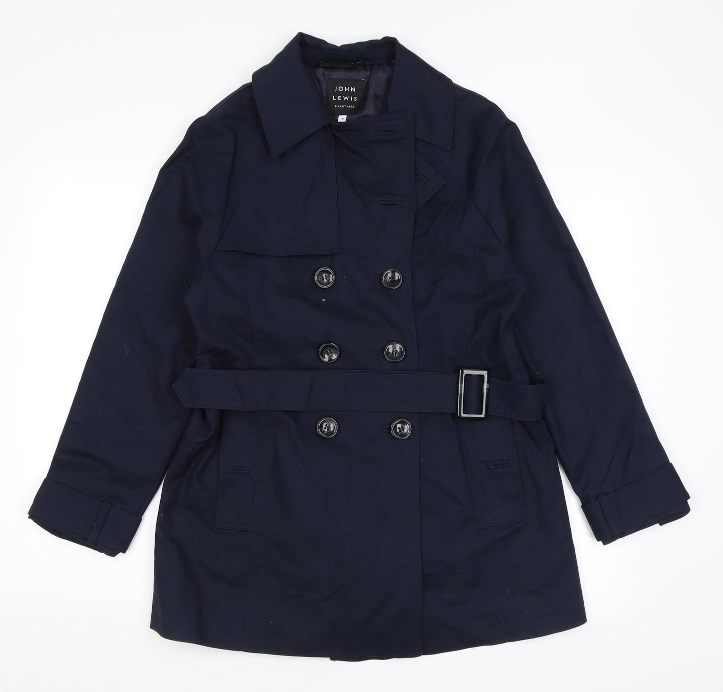John Lewis Womens Blue Pea Coat Coat Size 10 Buckle - Belted