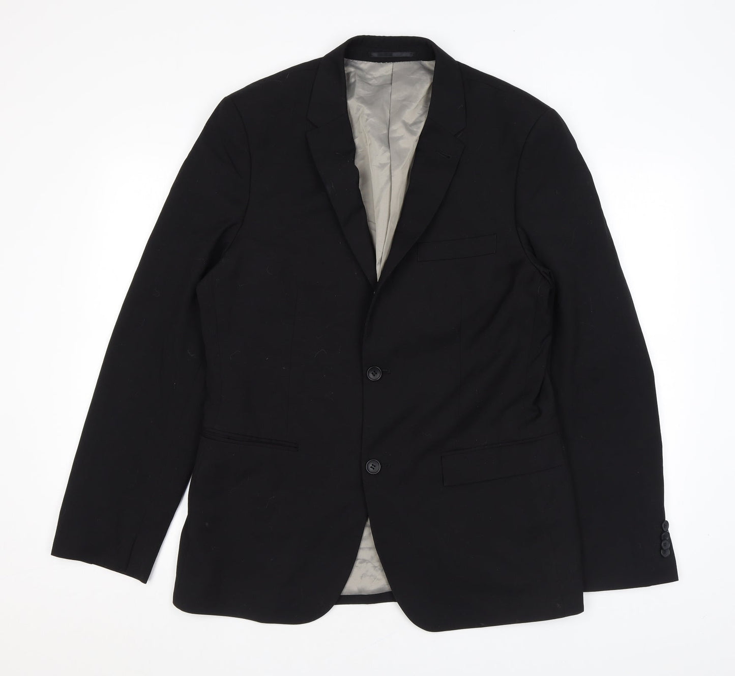 Topman Mens Black Polyester Jacket Suit Jacket Size 40 Regular