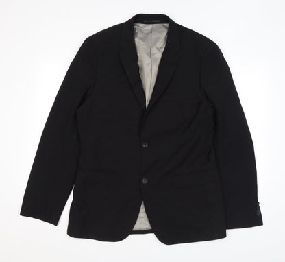 Topman Mens Black Polyester Jacket Suit Jacket Size 40 Regular