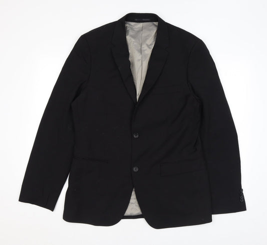 Topman Mens Black Polyester Jacket Suit Jacket Size 40 Regular