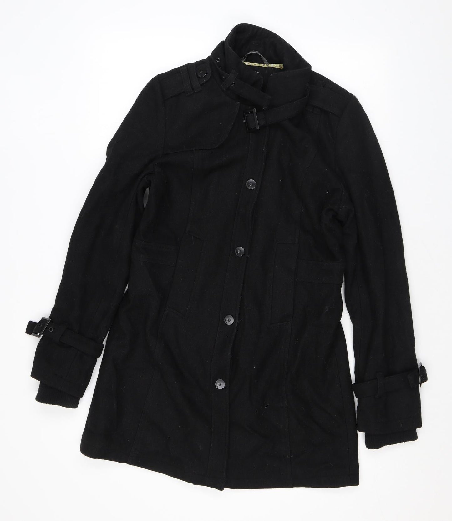 Womens UK Size S Crafted Black Overcoat