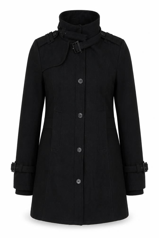 Womens UK Size S Crafted Black Overcoat