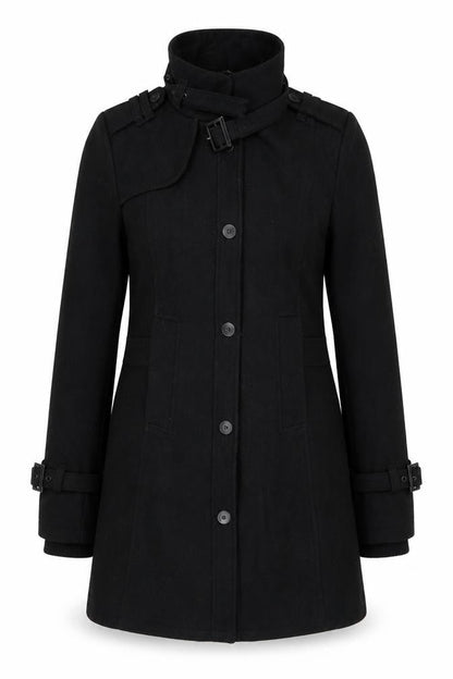 Womens UK Size S Crafted Black Overcoat