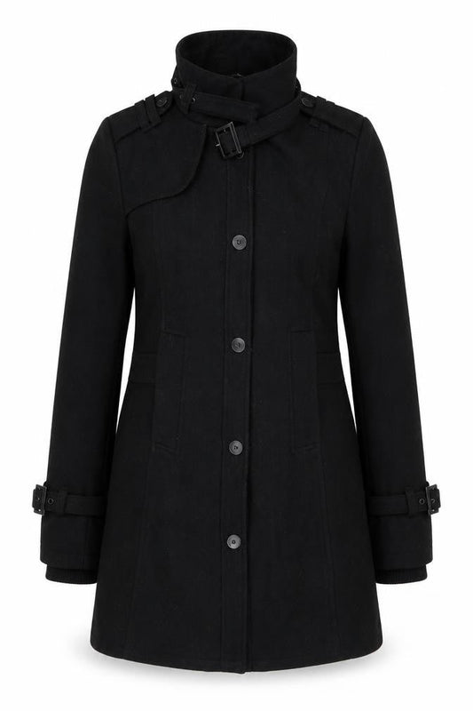 Womens UK Size S Crafted Black Overcoat