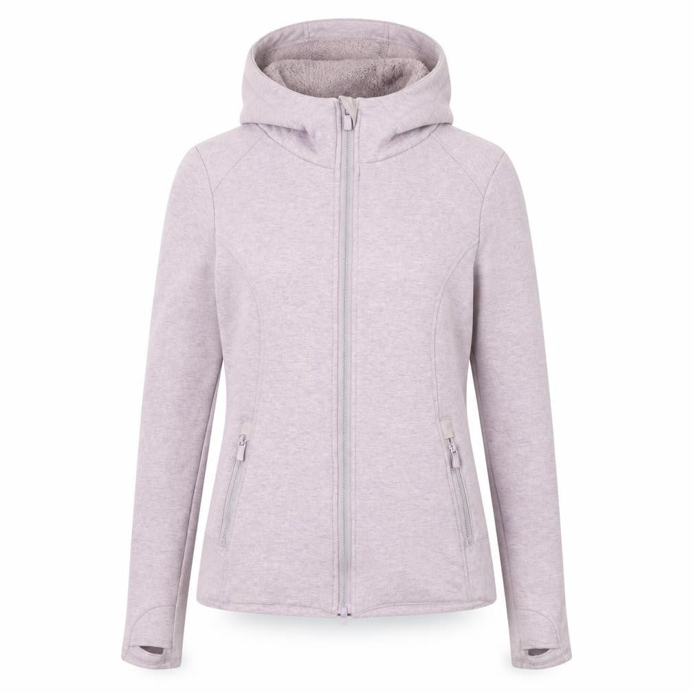 Front view of 90 degree women’s pink jacket, size S, zip