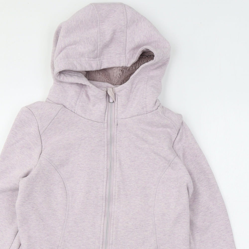 Close-up detail of 90 degree women’s pink jacket, size S, zip