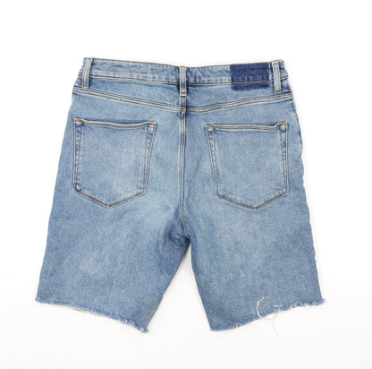 ASOS Mens Blue Cotton Bermuda Shorts Size 32 in L9 in Regular Zip - Distressed Look