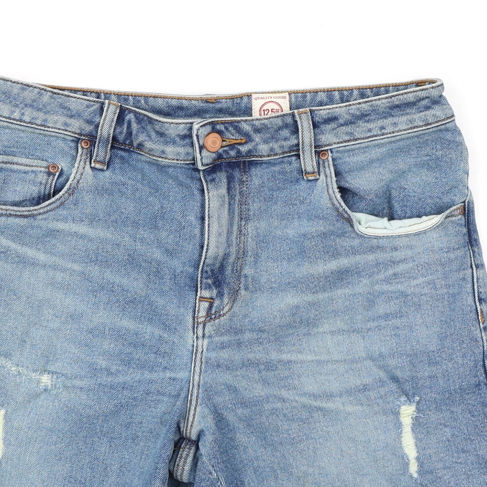 ASOS Mens Blue Cotton Bermuda Shorts Size 32 in L9 in Regular Zip - Distressed Look