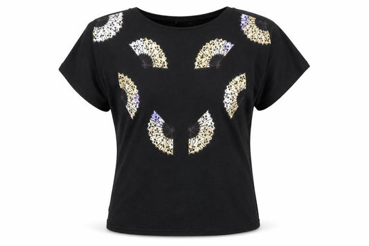 Front view of Principles women’s black polyester basic t-shirt, size M, boat neck - shoulder pads