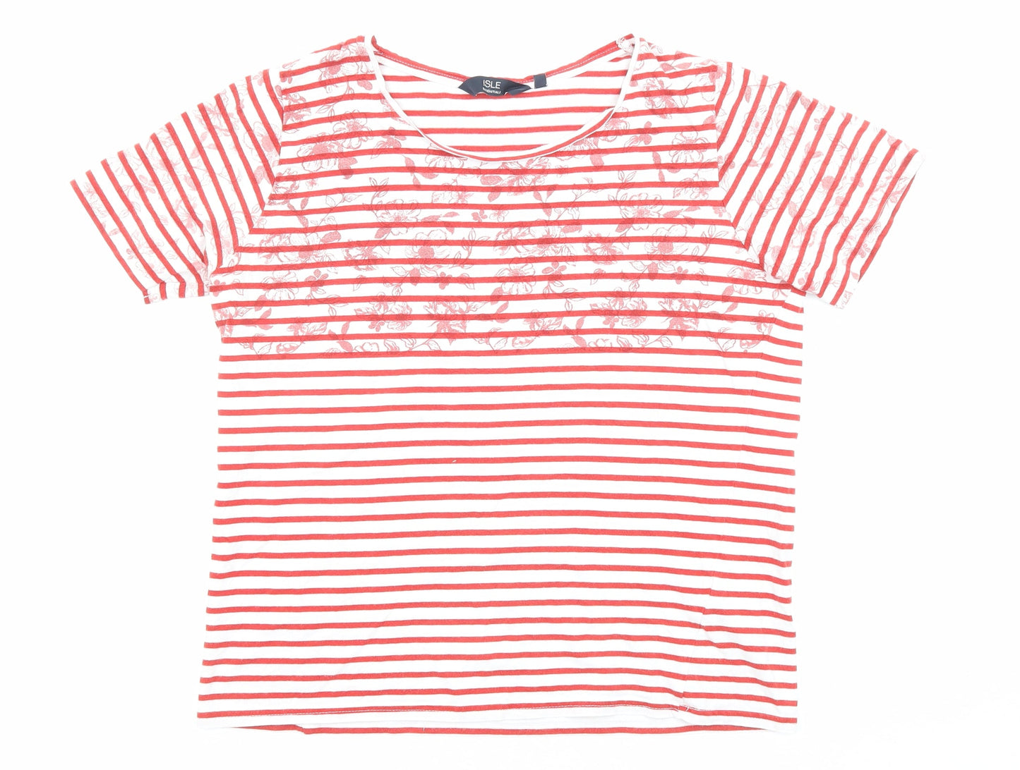EWM Womens Red Striped Cotton Basic T-Shirt Size 10 Boat Neck - Floral, Size 10-12