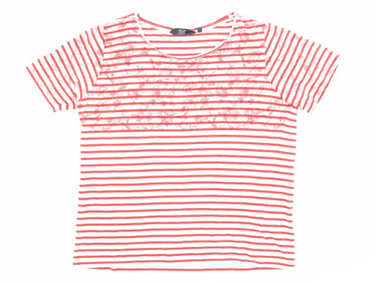 EWM Womens Red Striped Cotton Basic T-Shirt Size 10 Boat Neck - Floral, Size 10-12