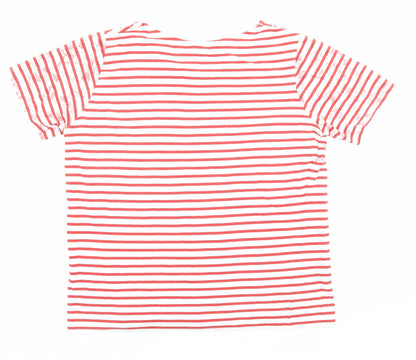 EWM Womens Red Striped Cotton Basic T-Shirt Size 10 Boat Neck - Floral, Size 10-12