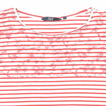 EWM Womens Red Striped Cotton Basic T-Shirt Size 10 Boat Neck - Floral, Size 10-12