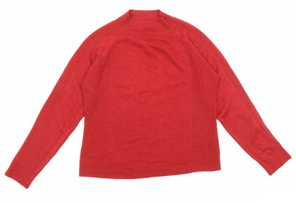 //text.. Womens Red High Neck Acrylic Pullover Jumper Size M