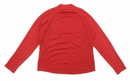 //text.. Womens Red High Neck Acrylic Pullover Jumper Size M