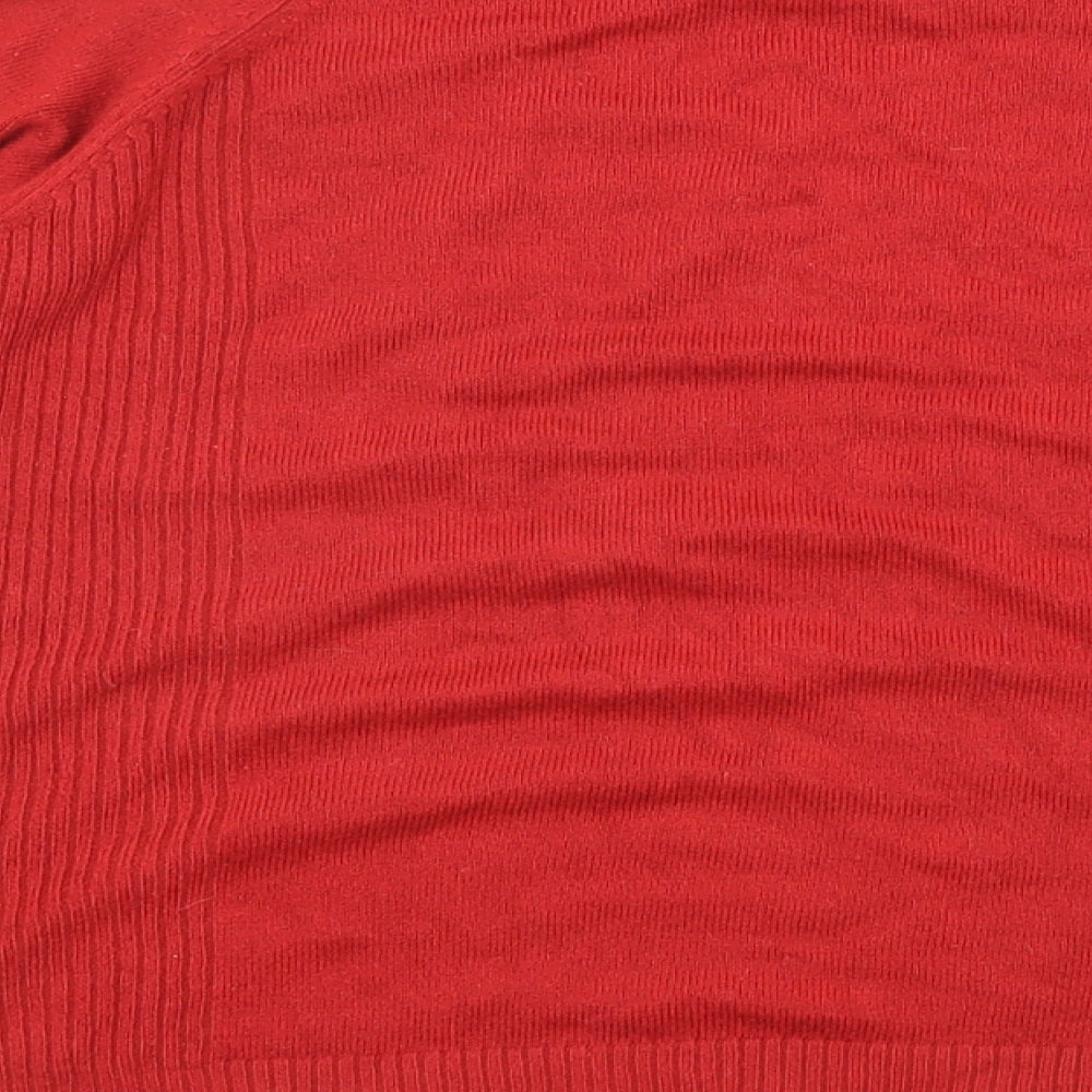 //text.. Womens Red High Neck Acrylic Pullover Jumper Size M