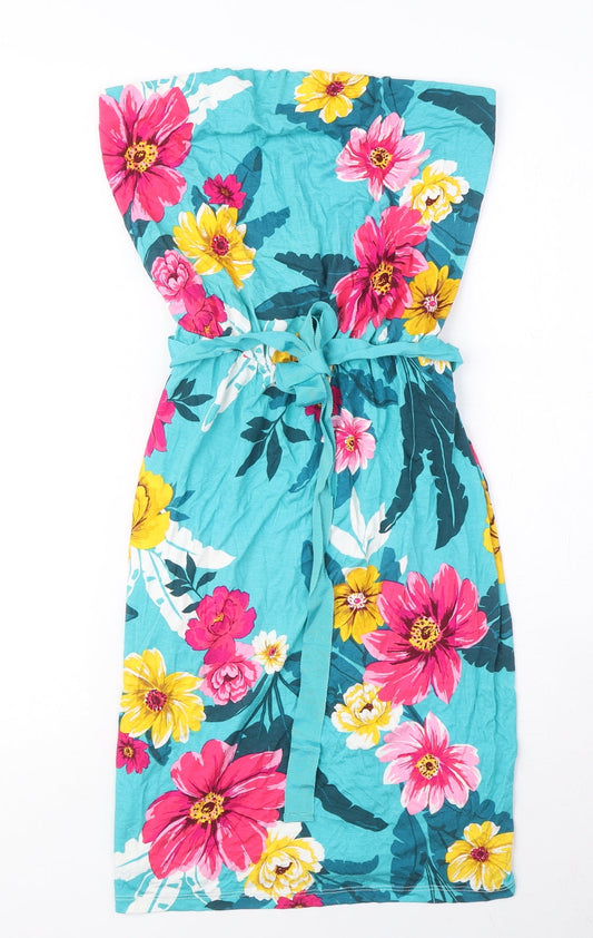 Very Womens Blue Floral Viscose A-Line Size 10 Off the Shoulder Pullover - Belted