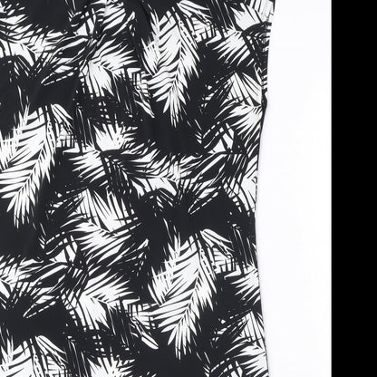 Wallis Womens Black Geometric Polyester A-Line Size M Round Neck Button - Leaf Pattern
