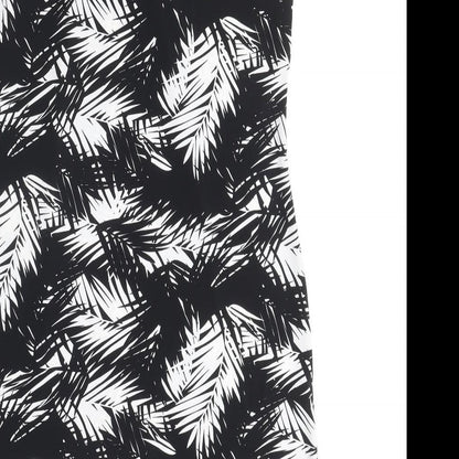 Wallis Womens Black Geometric Polyester A-Line Size M Round Neck Button - Leaf Pattern