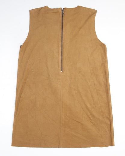 VERO MODA Womens Brown Polyester A-Line Size XL Round Neck Zip