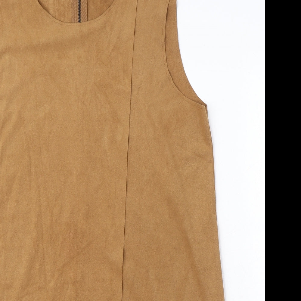 VERO MODA Womens Brown Polyester A-Line Size XL Round Neck Zip
