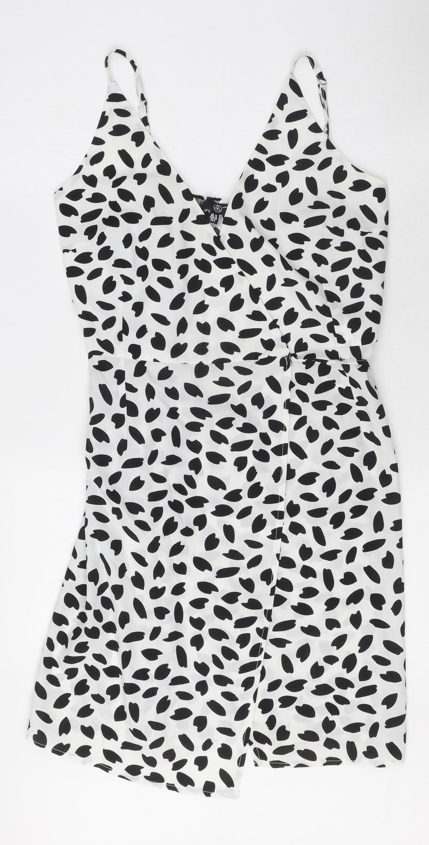 Missguided Womens White Geometric Polyester Wrap Dress Size 10 V-Neck Tie