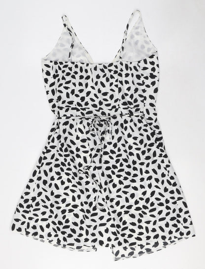 Missguided Womens White Geometric Polyester Wrap Dress Size 10 V-Neck Tie