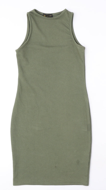 I SAW IT FIRST Womens Green Polyester Mini Size 4 Round Neck Pullover - Ribbed