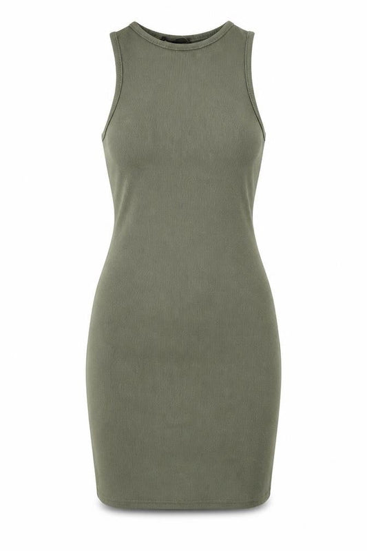 Front view of I SAW IT FIRST women’s green polyester mini, size UK 4, round neck pullover - ribbed