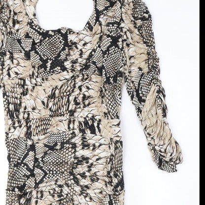 Rinascimento Womens Beige Animal Print Polyester Bodycon Size XL Boat Neck Pullover - Snake Print, Ruched, Cut out detail