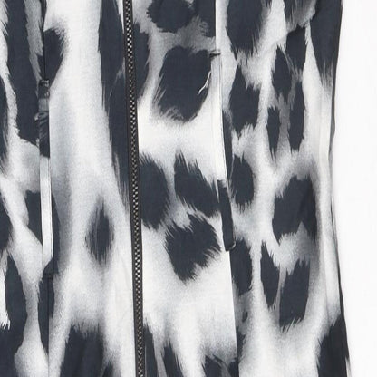 Star by Julien Macdonald Womens Grey Animal Print Cotton A-Line Size 10 Square Neck Zip - Leopard print, Ruffled Sleeve Detail