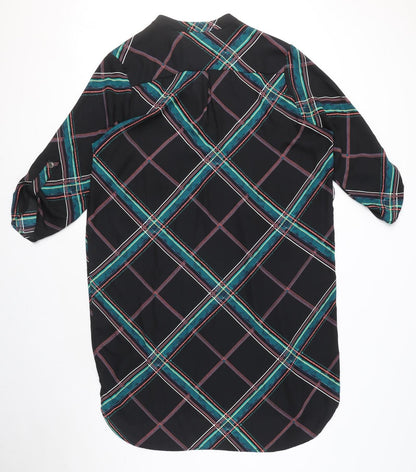 Apricot Womens Black Plaid Polyester Shirt Dress Size 14 V-Neck Pullover