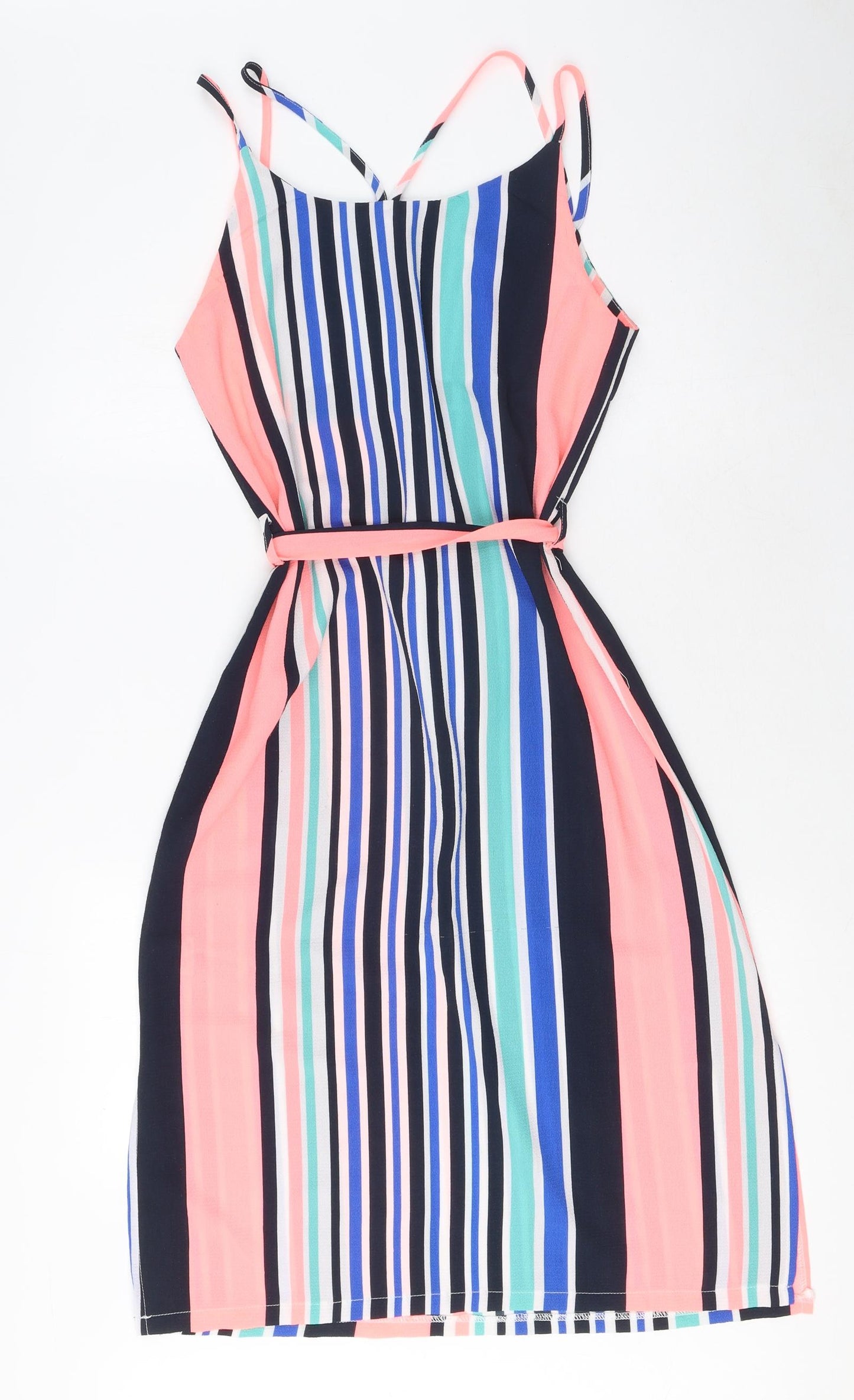 Quiz Womens Multicoloured Striped Polyester A-Line Size 8 V-Neck Pullover - Belted