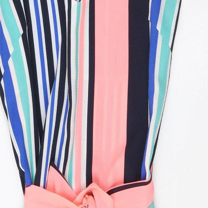 Quiz Womens Multicoloured Striped Polyester A-Line Size 8 V-Neck Pullover - Belted