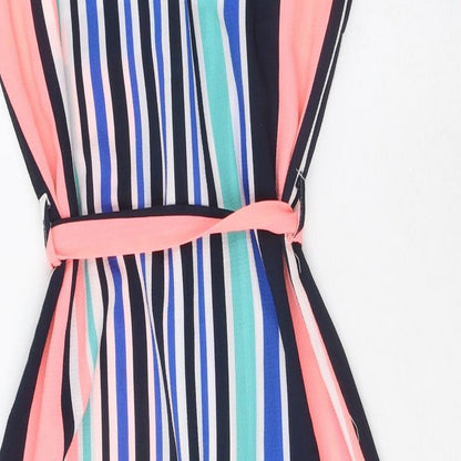 Quiz Womens Multicoloured Striped Polyester A-Line Size 8 V-Neck Pullover - Belted