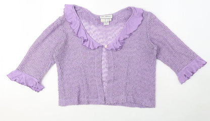 Lori Weidner Womens Purple Scoop Neck Polyester Cardigan Jumper Size 12 - Frill Detail, Sheer
