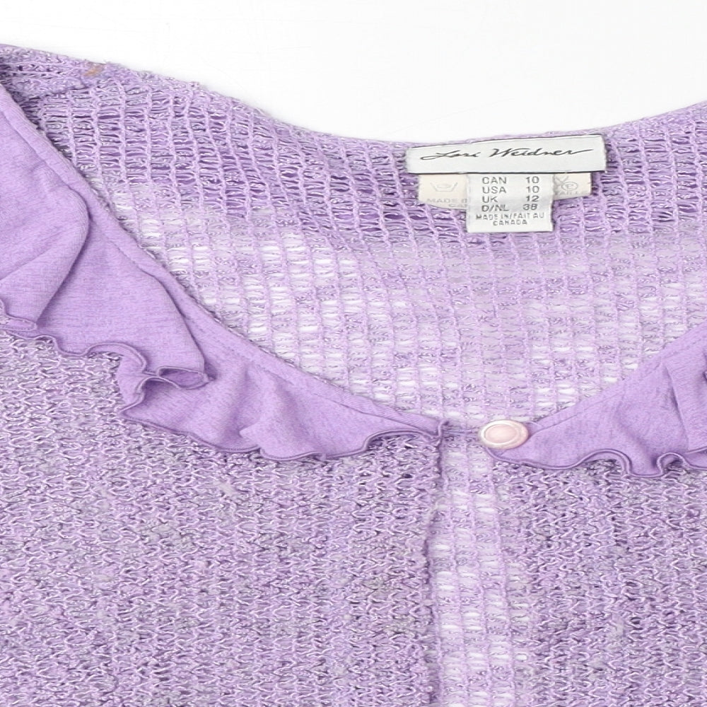 Lori Weidner Womens Purple Scoop Neck Polyester Cardigan Jumper Size 12 - Frill Detail, Sheer